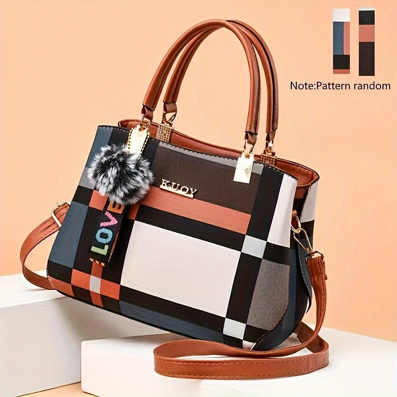 Stylish Grid Pattern Shoulder Bag - Top-Handle Bag with Magnetic Closure, Multiple Compartments, Spacious Interior, Perfect for Formal Occasions, Work, School, and Daily Use - Elegant and Practical Accessory